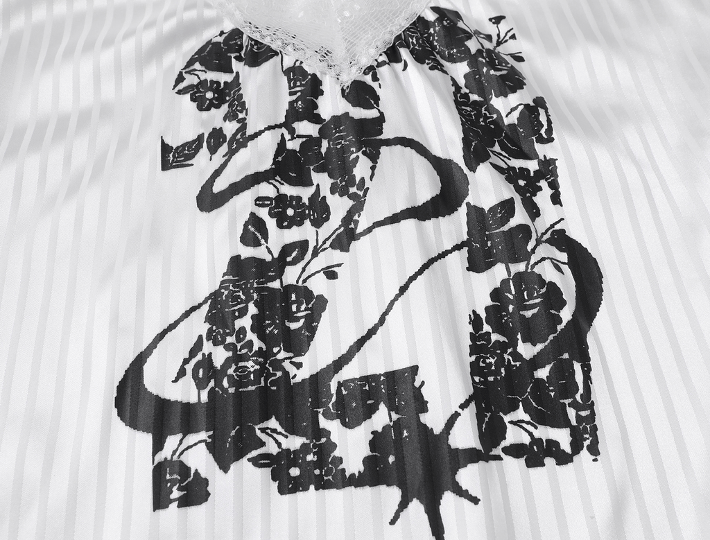 Lace V - Neck Graphic Jersey Blouse - COPPING THREADS - CHICISLAND