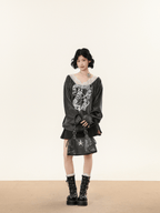 Lace V - Neck Graphic Jersey Blouse - COPPING THREADS - CHICISLAND