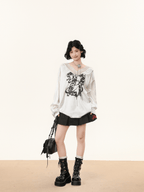 Lace V - Neck Graphic Jersey Blouse - COPPING THREADS - CHICISLAND