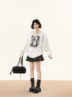 Lace V - Neck Graphic Jersey Blouse - COPPING THREADS - CHICISLAND