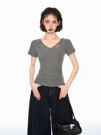 Lace V - Neck Tee - COPPING THREADS - CT Select