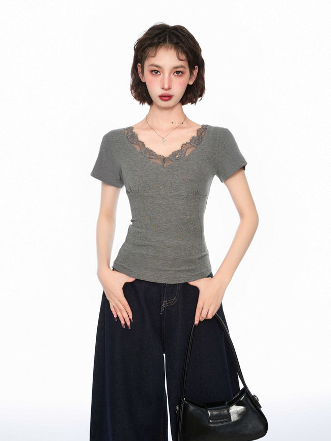 Lace V - Neck Tee - COPPING THREADS - CT Select Hover Image