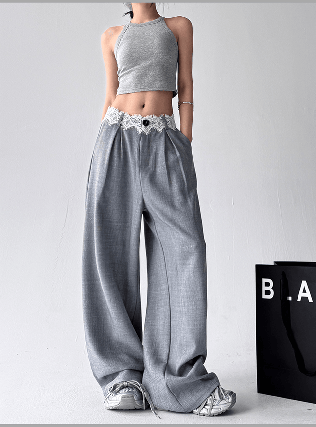 Lace‑Waist Tailored Wide‑Leg Trousers - COPPING THREADS - CT Select Hover Image