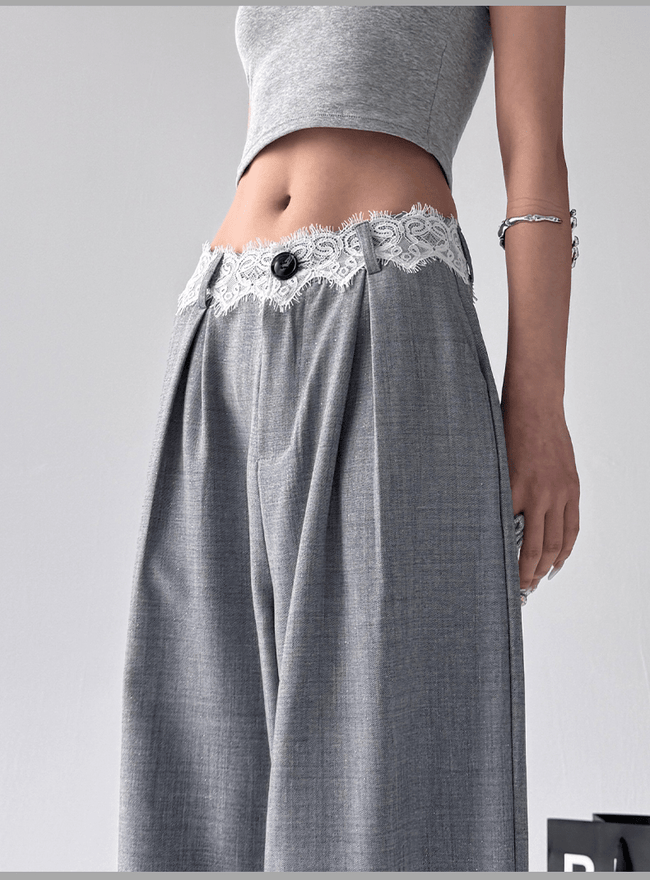 Lace‑Waist Tailored Wide‑Leg Trousers Main Image