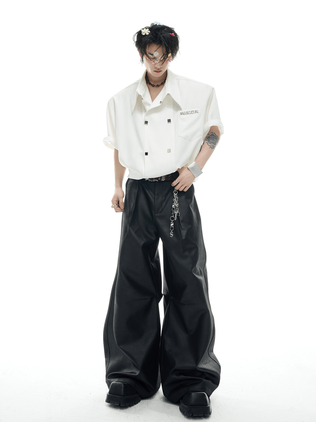 Layered Collar Double - Breasted Short Sleeve Shirt - COPPING THREADS - ArguE CulturE