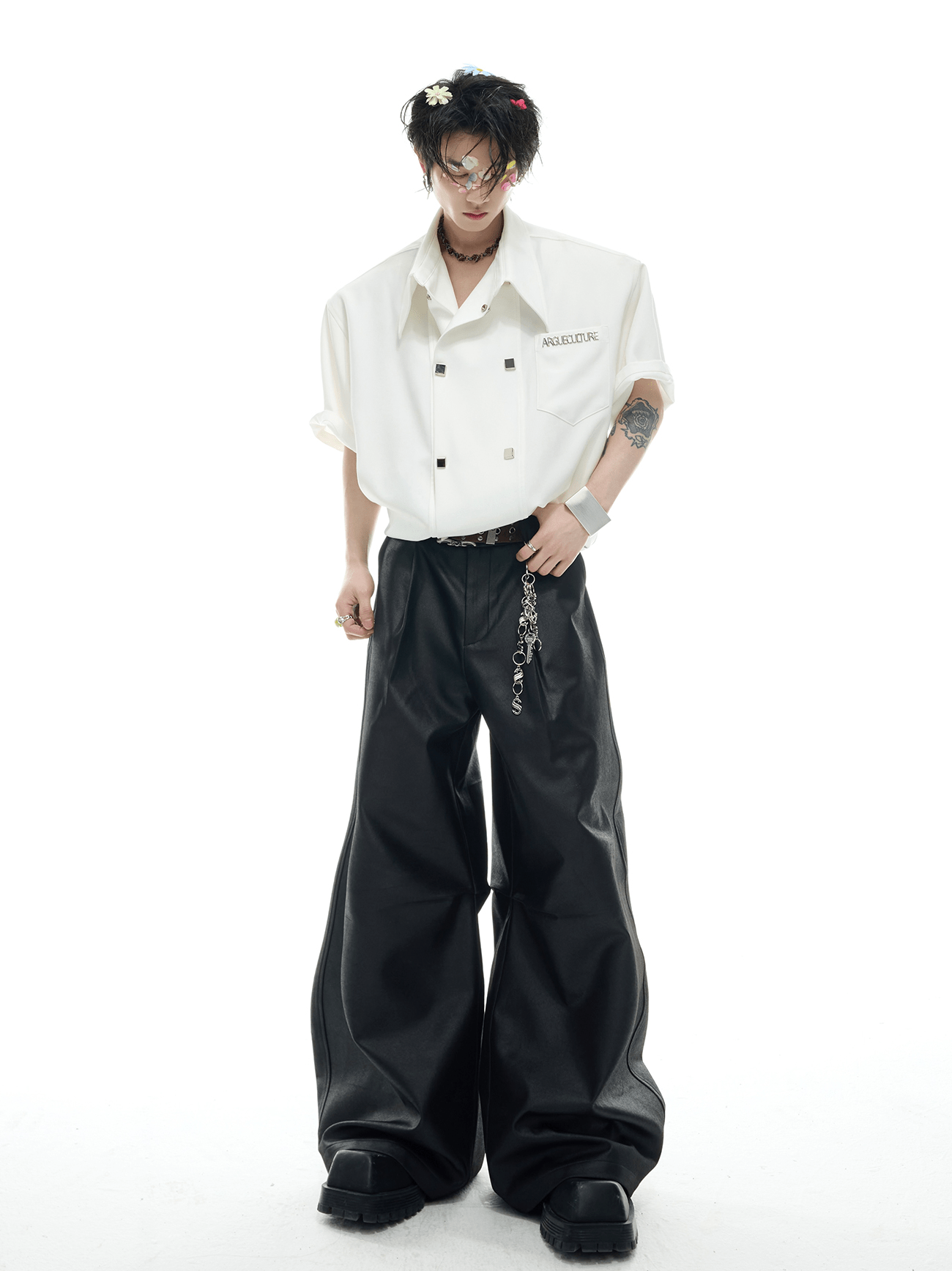 Layered Collar Double - Breasted Short Sleeve Shirt - COPPING THREADS - ArguE CulturE