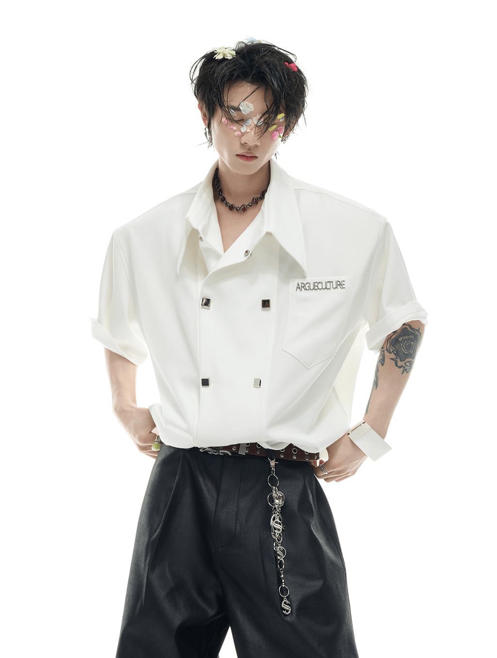 Layered Collar Double - Breasted Short Sleeve Shirt - COPPING THREADS - ArguE CulturE