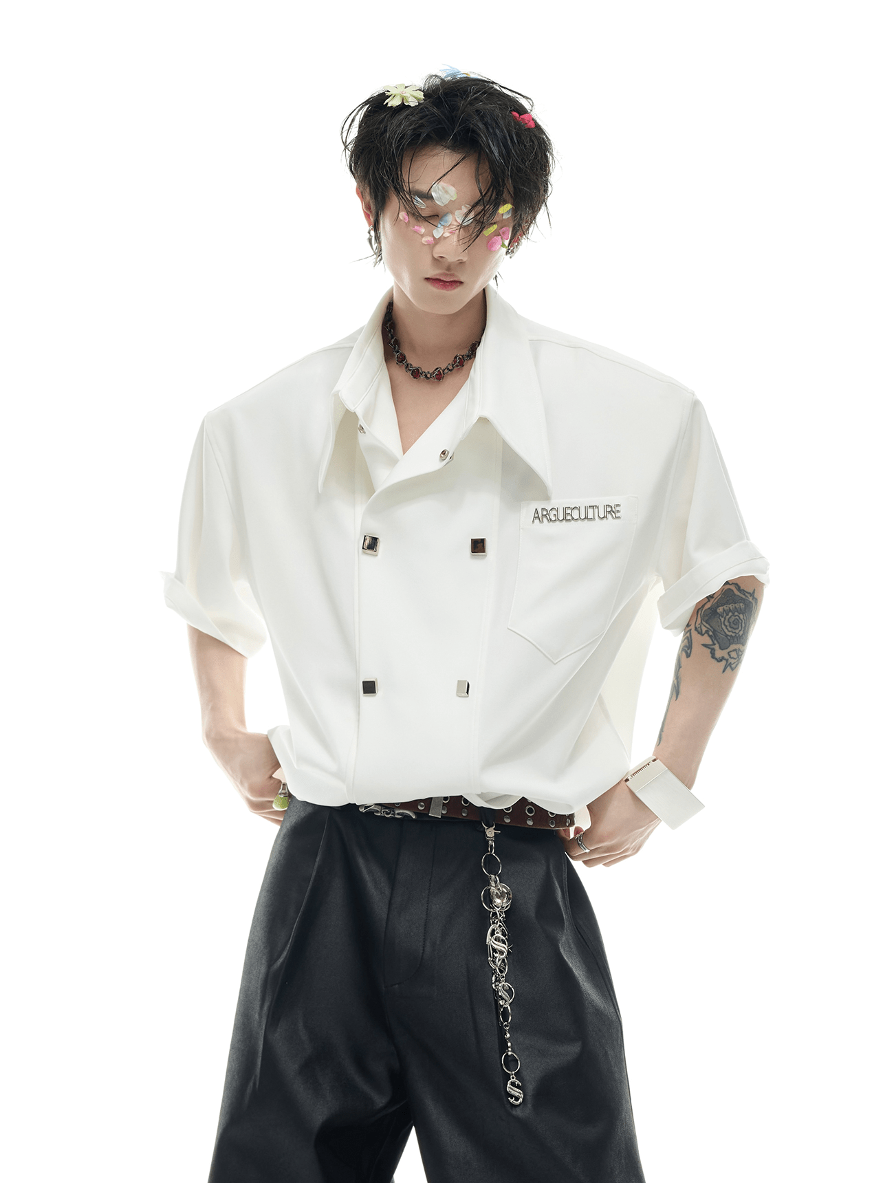 Layered Collar Double - Breasted Short Sleeve Shirt - COPPING THREADS - ArguE CulturE