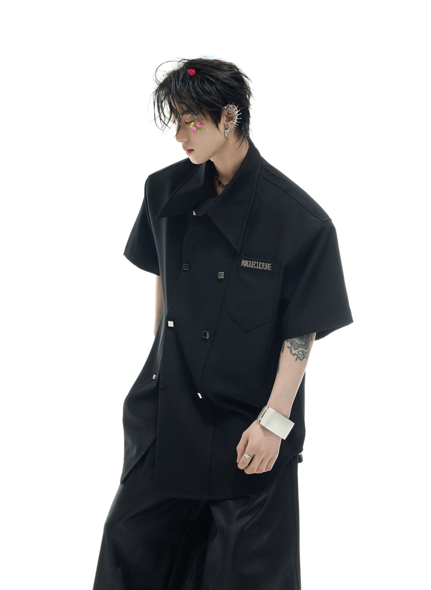 Layered Collar Double - Breasted Short Sleeve Shirt - COPPING THREADS - ArguE CulturE
