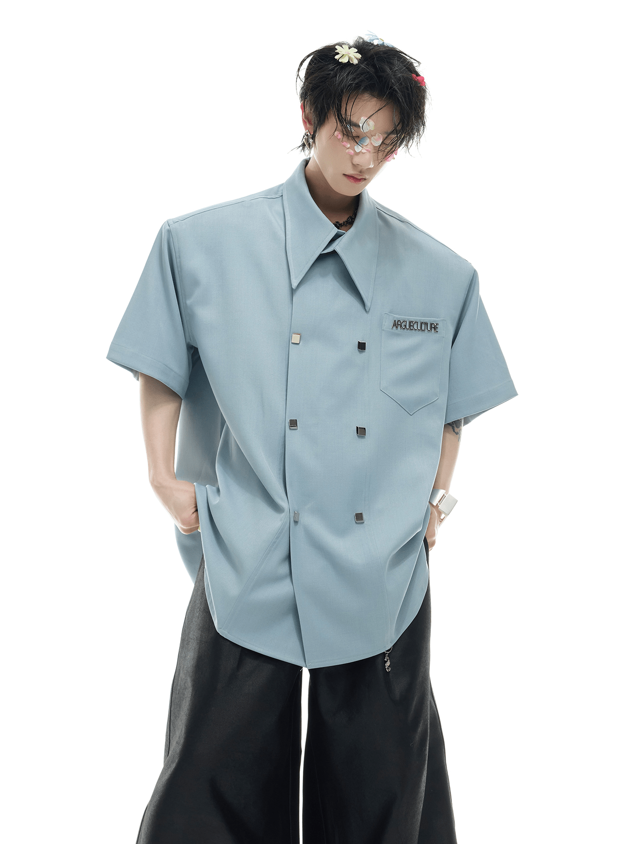 Layered Collar Double - Breasted Short Sleeve Shirt - COPPING THREADS - ArguE CulturE Hauptbild