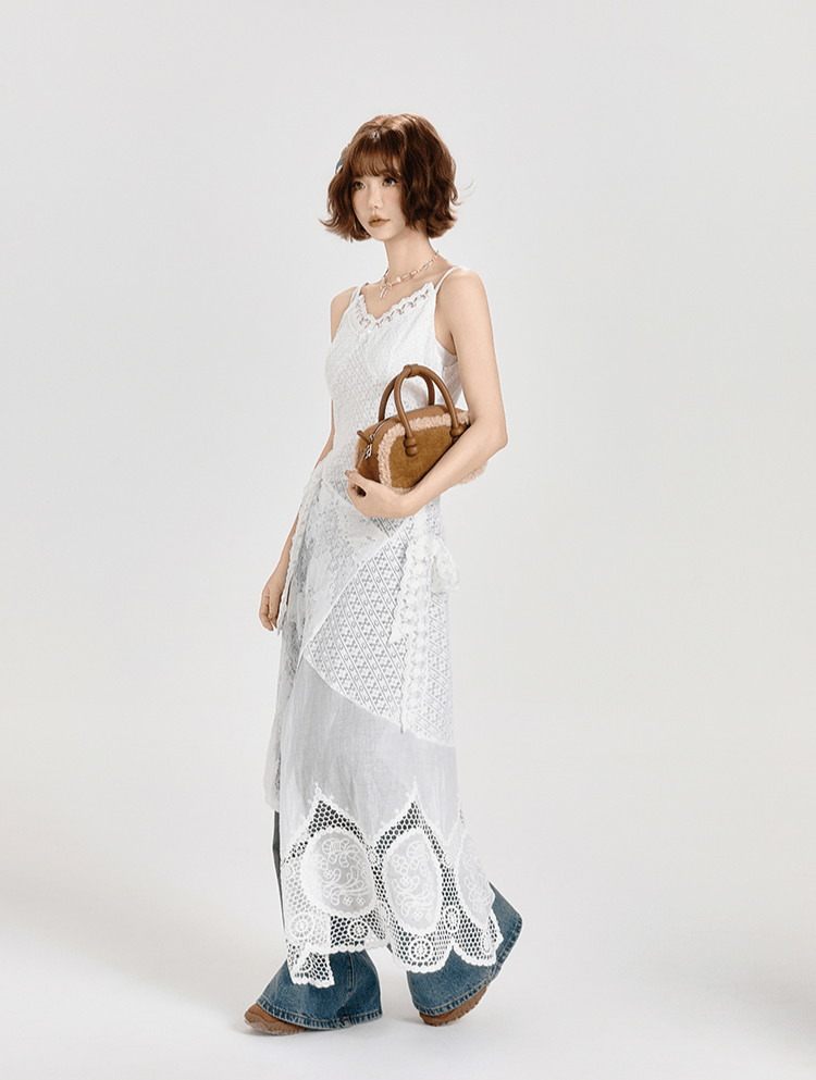 Layered Lace - Trimmed White Lace - Up Slip Dress - COPPING THREADS - CT Select