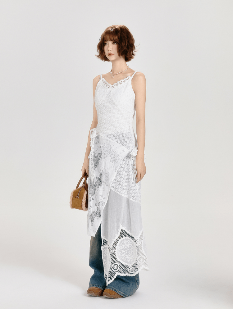 Layered Lace - Trimmed White Lace - Up Slip Dress - COPPING THREADS - CT Select