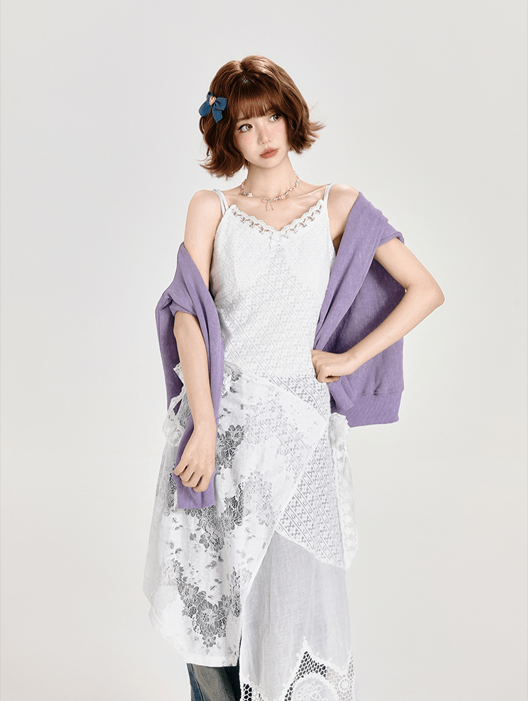 Layered Lace - Trimmed White Lace - Up Slip Dress - COPPING THREADS - CT Select