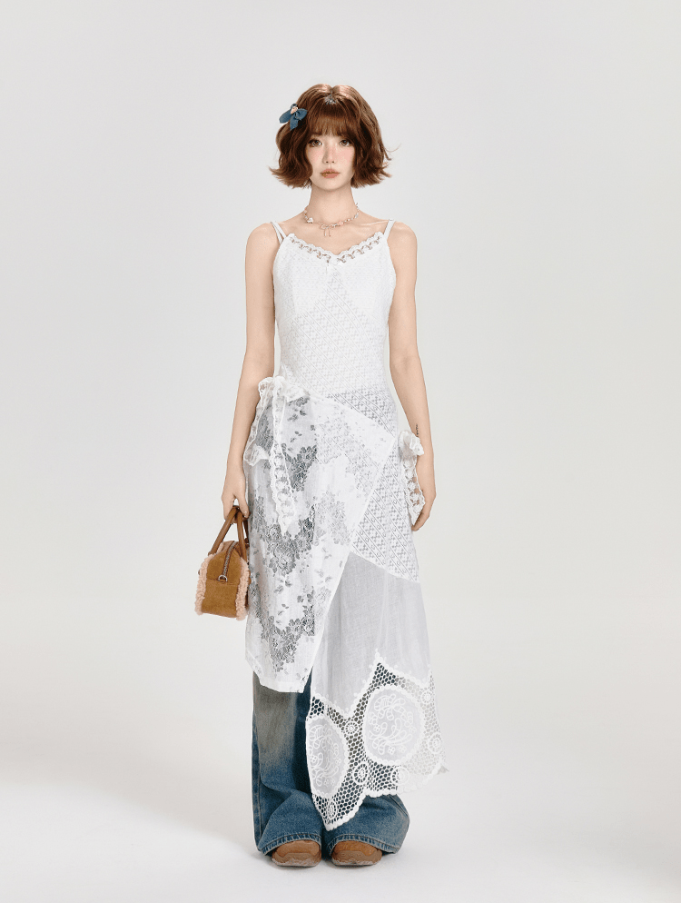 Layered Lace - Trimmed White Lace - Up Slip Dress - COPPING THREADS - CT Select