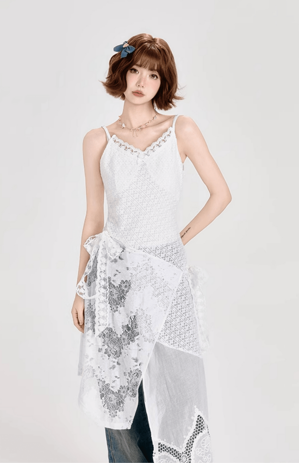 Layered Lace - Trimmed White Lace - Up Slip Dress - COPPING THREADS - CT Select