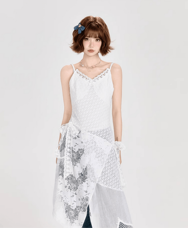 Layered Lace - Trimmed White Lace - Up Slip Dress - COPPING THREADS - CT Select Hover Image
