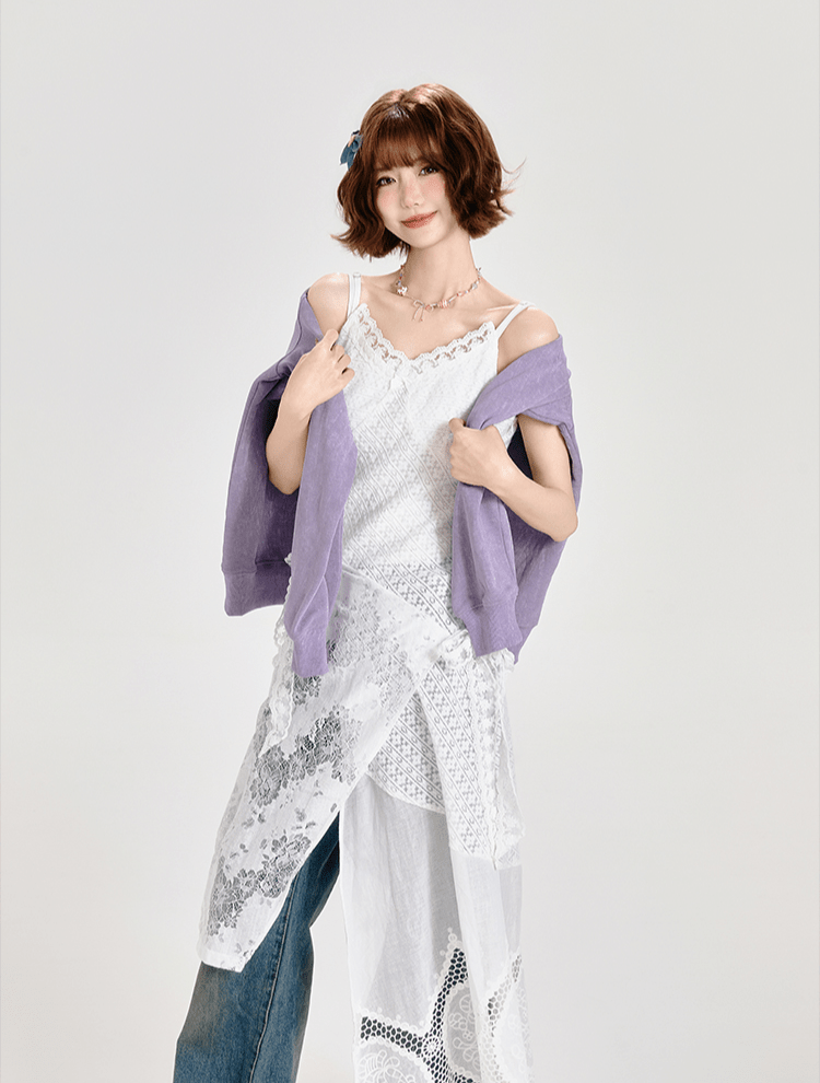 Layered Lace - Trimmed White Lace - Up Slip Dress - COPPING THREADS - CT Select