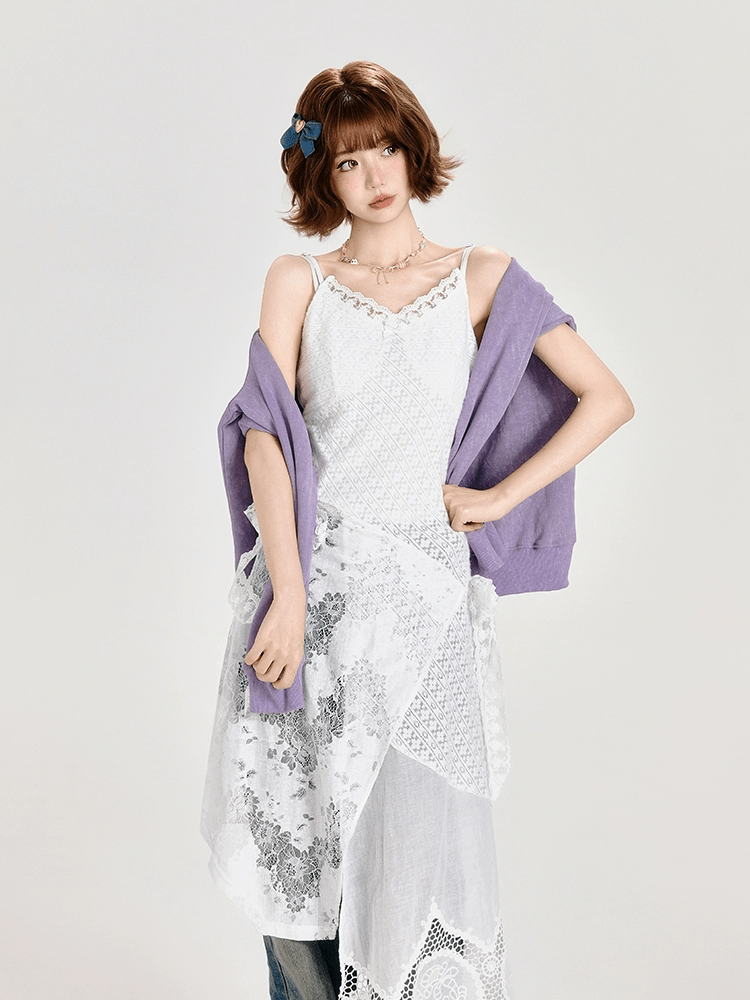 Layered Lace - Trimmed White Lace - Up Slip Dress - COPPING THREADS - CT Select