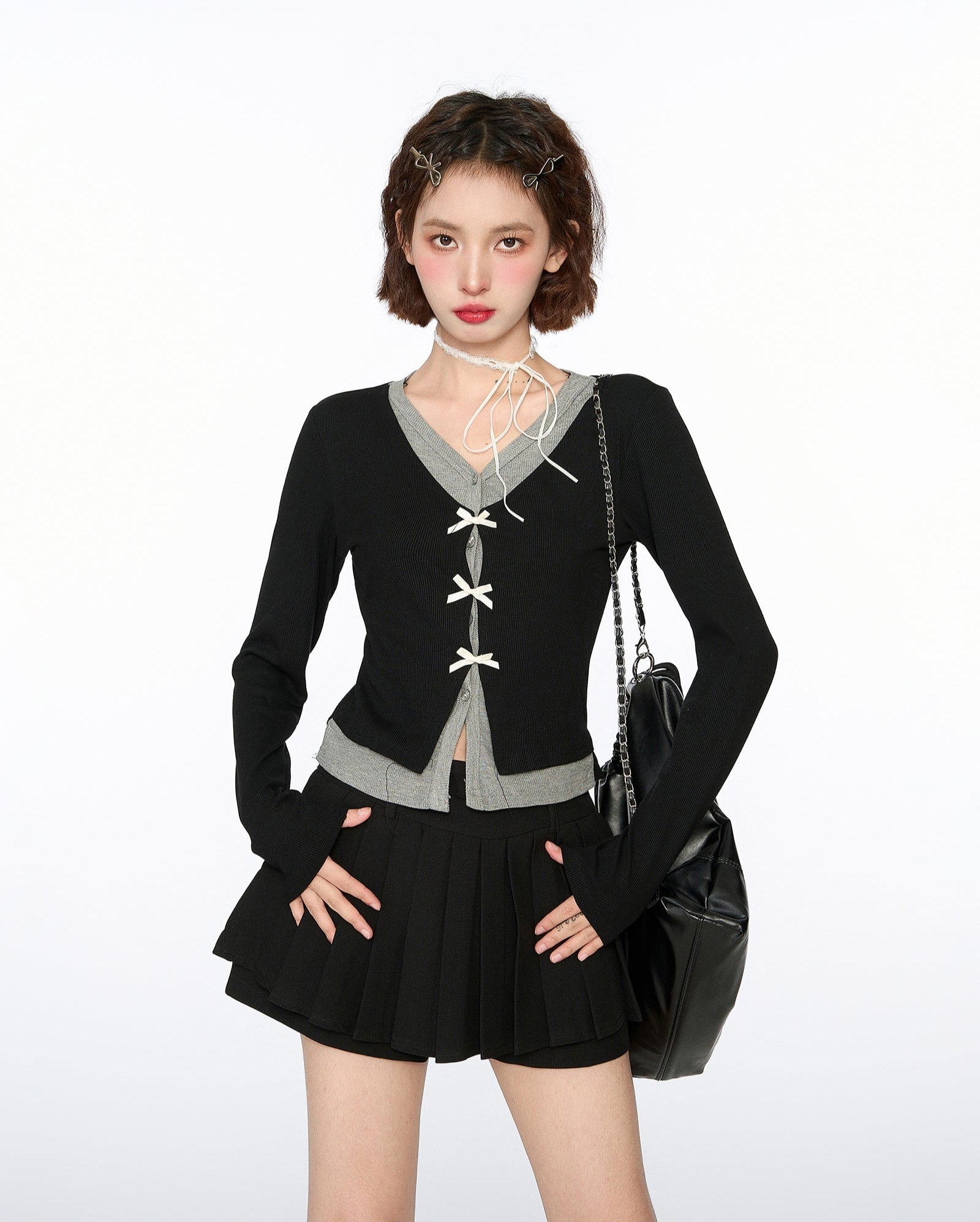 Layered Look Bow - Tie Knit Sweater - COPPING THREADS - CT Select