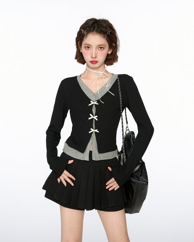 Layered Look Bow - Tie Knit Sweater - COPPING THREADS - CT Select Hover Image