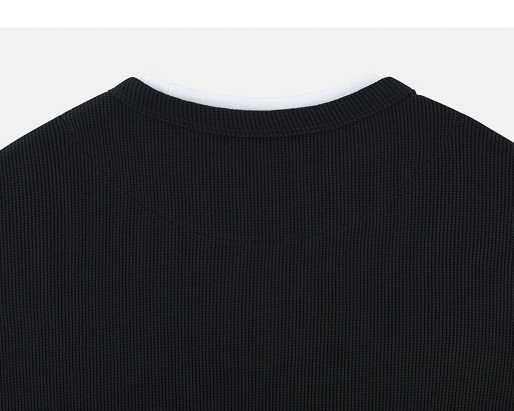 Layered-Look Boxy Waffle Henley - COPPING THREADS - IDLT