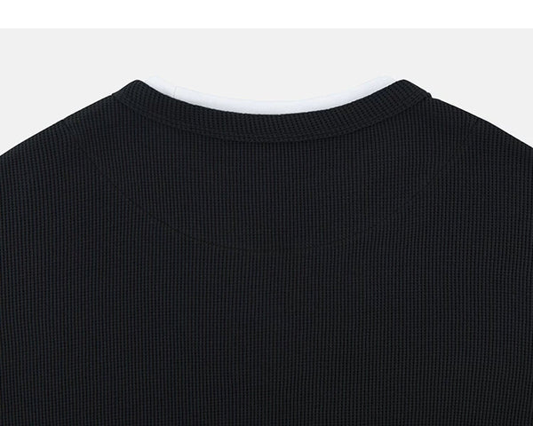 Layered-Look Boxy Waffle Henley - COPPING THREADS - IDLT