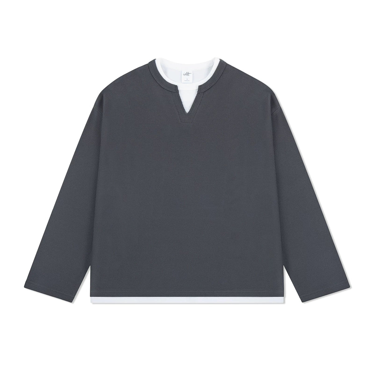 Layered-Look Boxy Waffle Henley - COPPING THREADS - IDLT