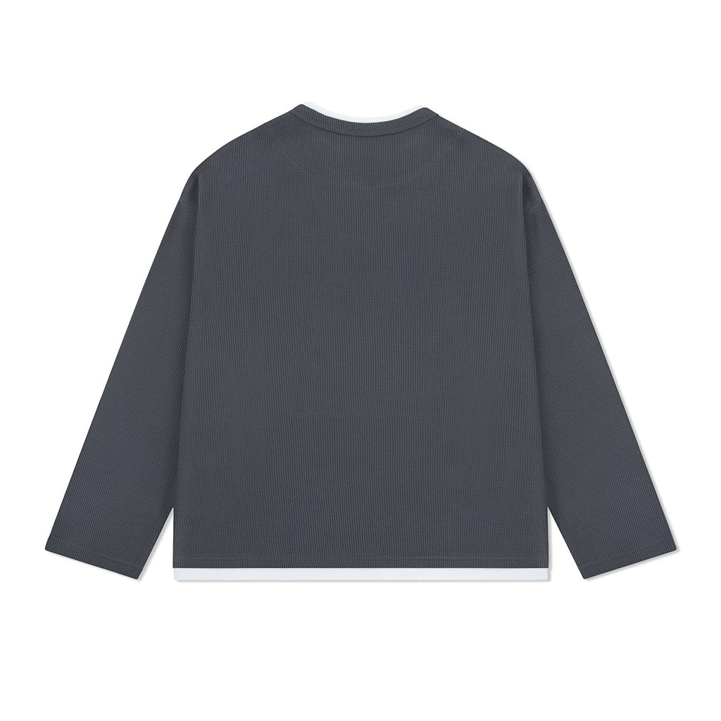 Layered-Look Boxy Waffle Henley - COPPING THREADS - IDLT