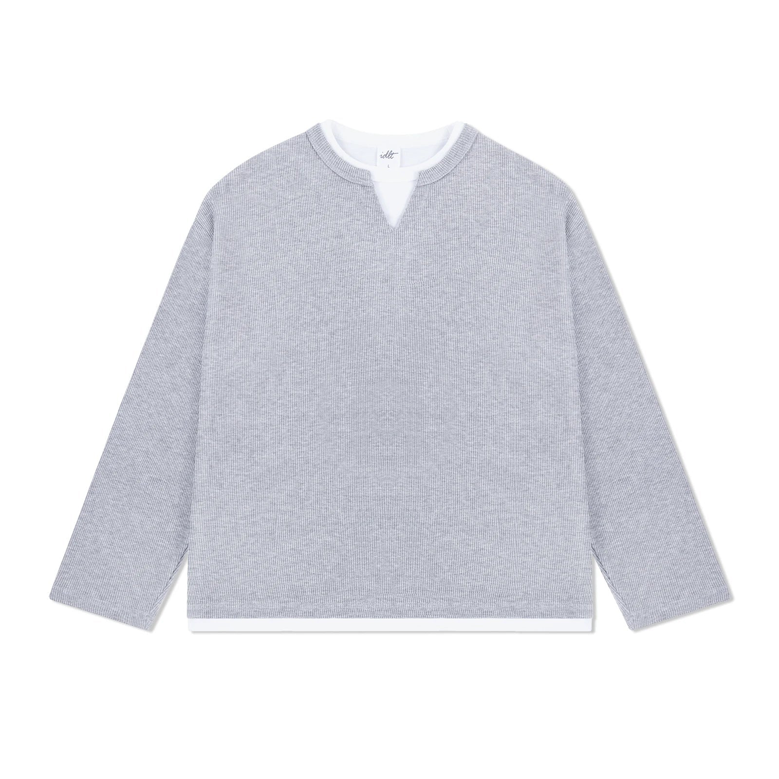 Layered-Look Boxy Waffle Henley Secondary image