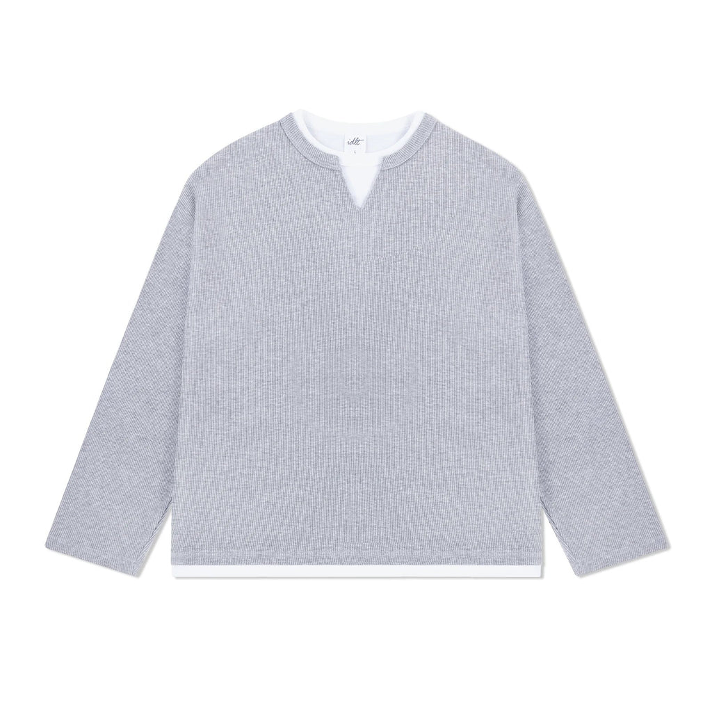 Layered-Look Boxy Waffle Henley - COPPING THREADS - IDLT