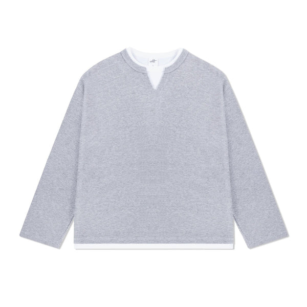 Layered-Look Boxy Waffle Henley - COPPING THREADS - IDLT