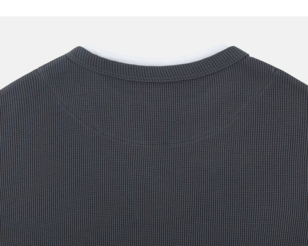 Layered-Look Boxy Waffle Henley - COPPING THREADS - IDLT