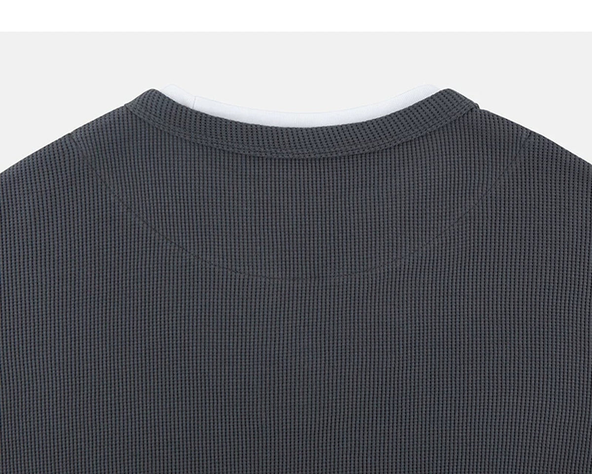 Layered-Look Boxy Waffle Henley - COPPING THREADS - IDLT