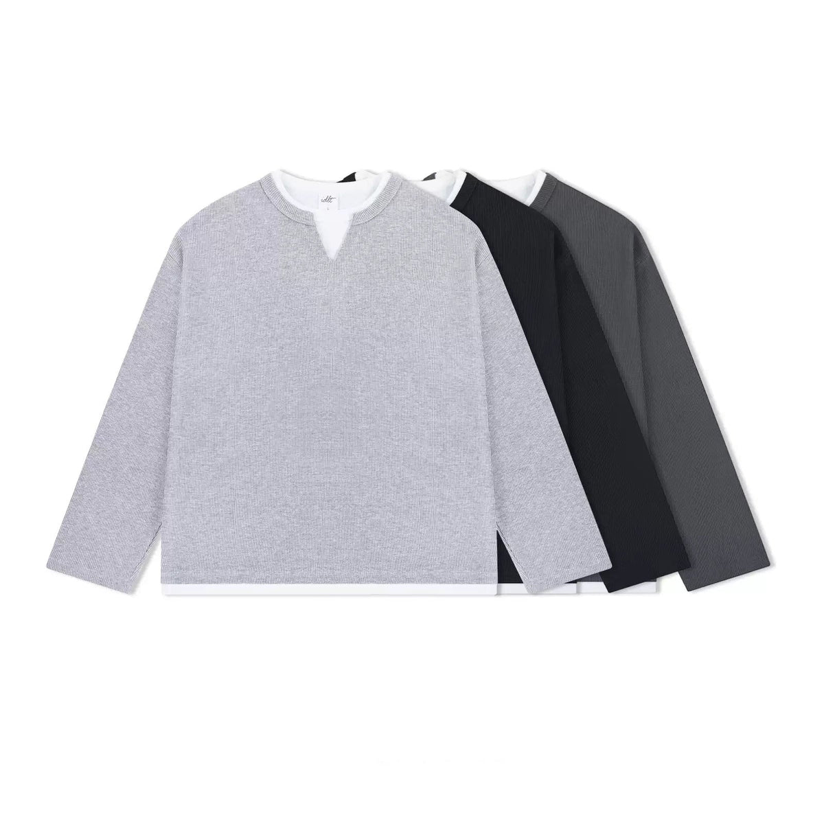 Layered-Look Boxy Waffle Henley - COPPING THREADS - IDLT