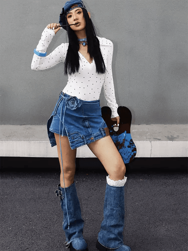 Layered Look Denim Mini Skirt - COPPING THREADS - Yokuku