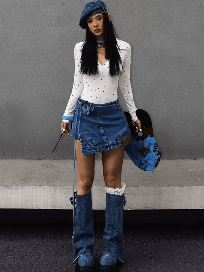Layered Look Denim Mini Skirt - COPPING THREADS - Yokuku Hover Image
