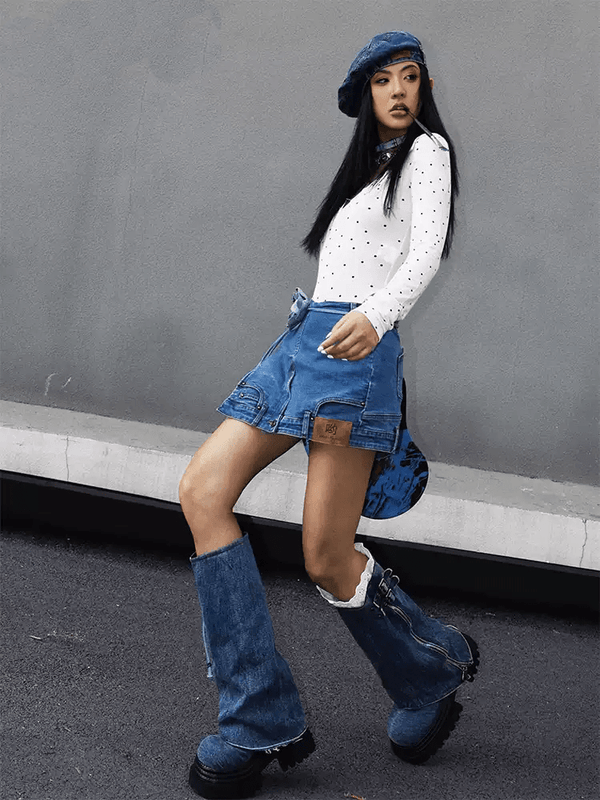 Layered Look Denim Mini Skirt - COPPING THREADS - Yokuku