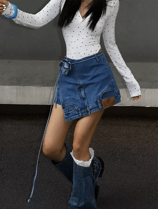 Layered Look Denim Mini Skirt - COPPING THREADS - Yokuku