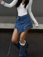 Layered Look Denim Mini Skirt - COPPING THREADS - Yokuku