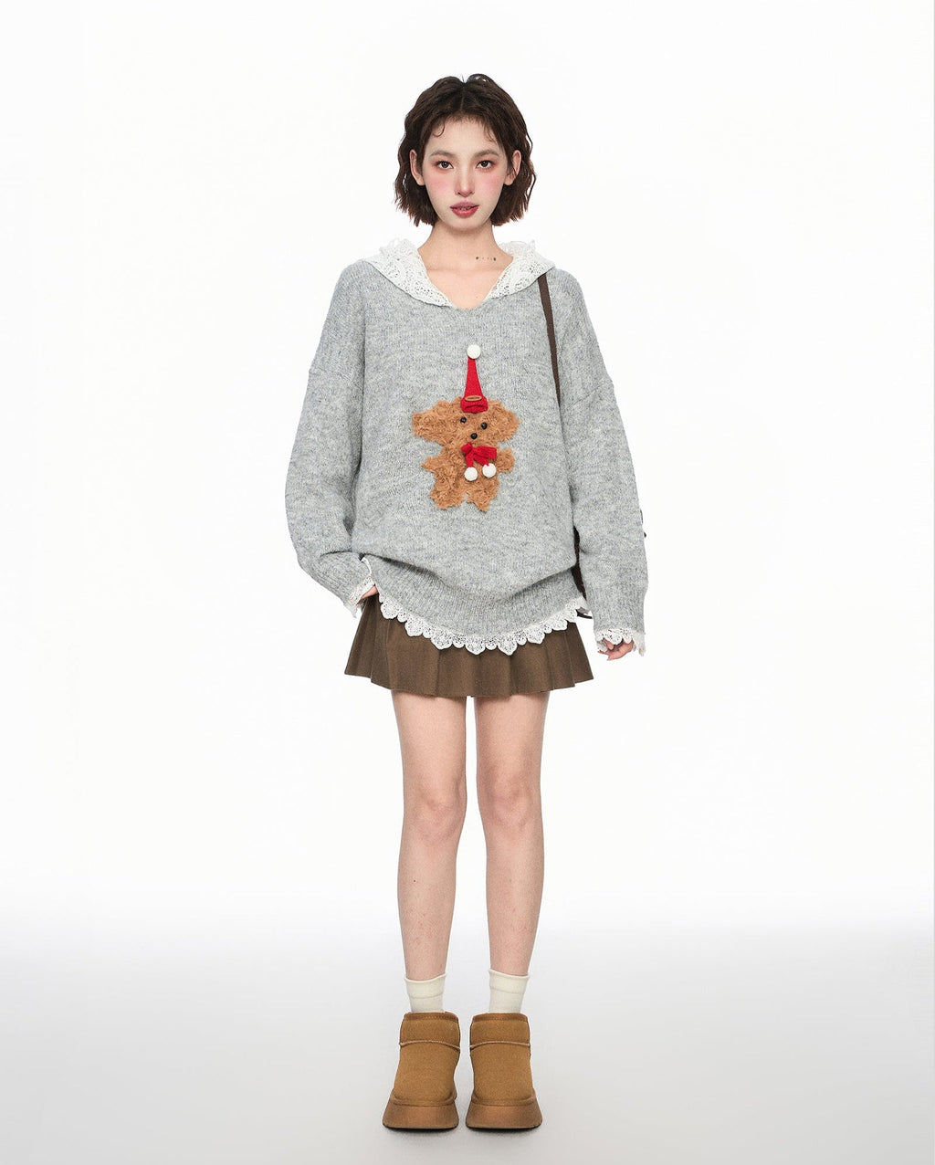 Layered - Look Lace Hoodie Pullover Knit Sweater - COPPING THREADS - CT Select