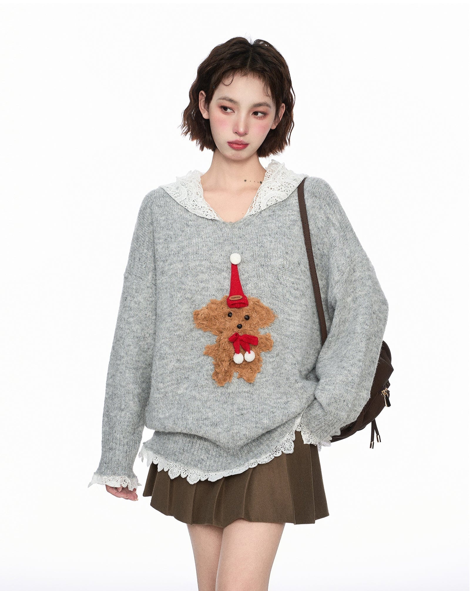 Layered - Look Lace Hoodie Pullover Knit Sweater - COPPING THREADS - CT Select