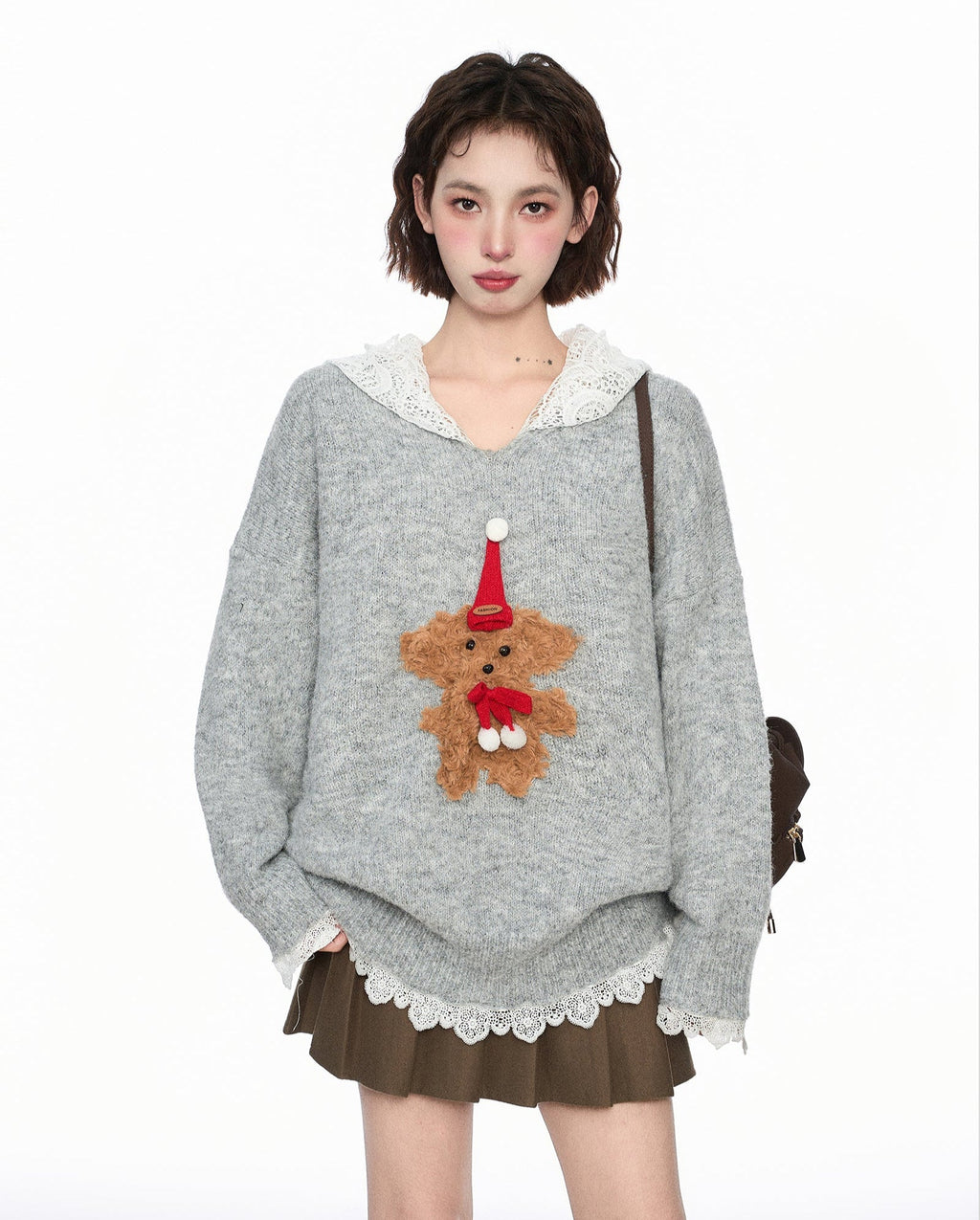 Layered - Look Lace Hoodie Pullover Knit Sweater - COPPING THREADS - CT Select