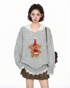 Layered - Look Lace Hoodie Pullover Knit Sweater - COPPING THREADS - CT Select