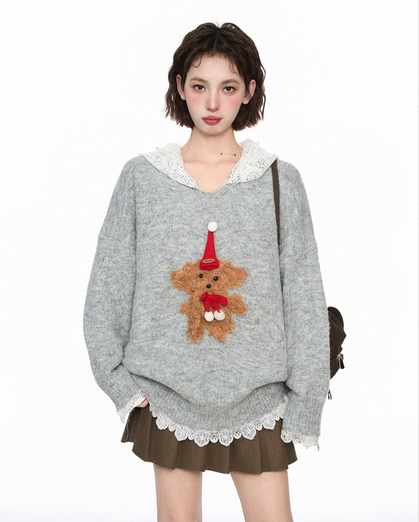 Layered - Look Lace Hoodie Pullover Knit Sweater - COPPING THREADS - CT Select
