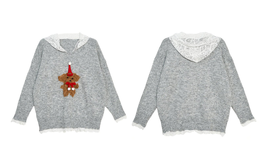 Layered - Look Lace Hoodie Pullover Knit Sweater - COPPING THREADS - CT Select