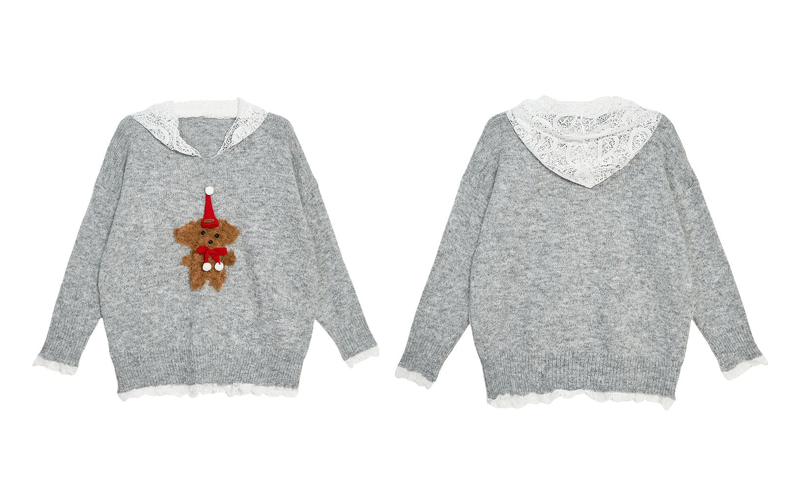 Layered - Look Lace Hoodie Pullover Knit Sweater - COPPING THREADS - CT Select