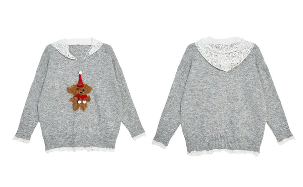 Layered - Look Lace Hoodie Pullover Knit Sweater - COPPING THREADS - CT Select