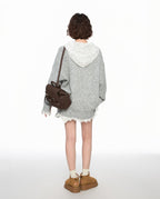 Layered - Look Lace Hoodie Pullover Knit Sweater - COPPING THREADS - CT Select