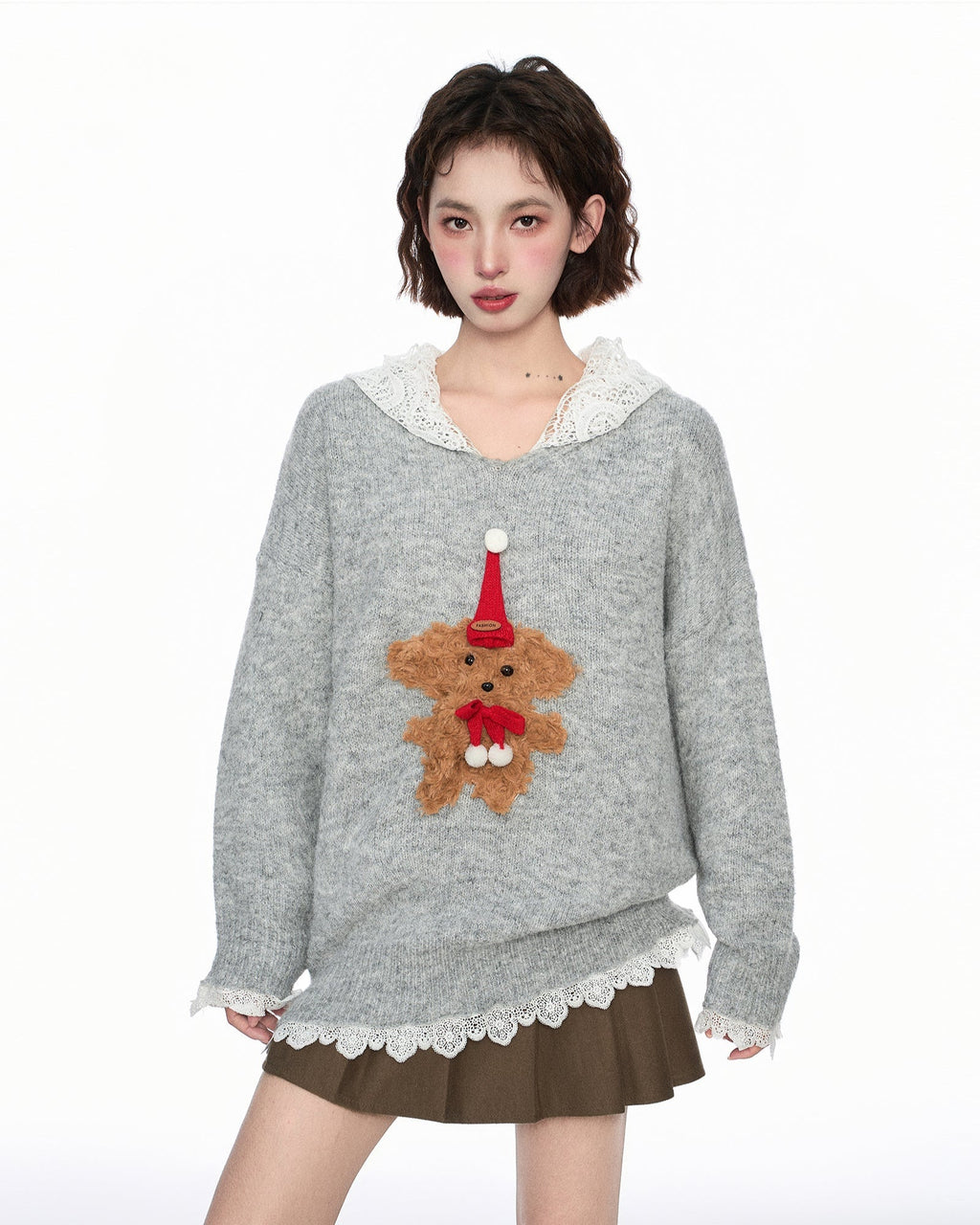 Layered - Look Lace Hoodie Pullover Knit Sweater - COPPING THREADS - CT Select