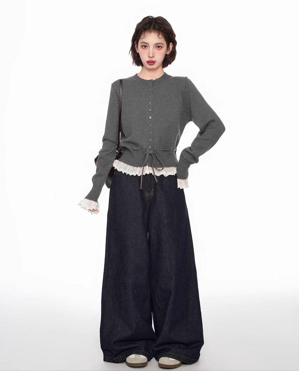 Layered Look Lace - Trimmed Crop Knit Sweater - COPPING THREADS - CT Select